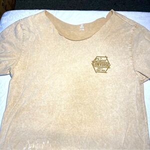 Converse Distressed Burnout Tee Raw Hem Neckline Beige Cream Tan Brand Logo Med